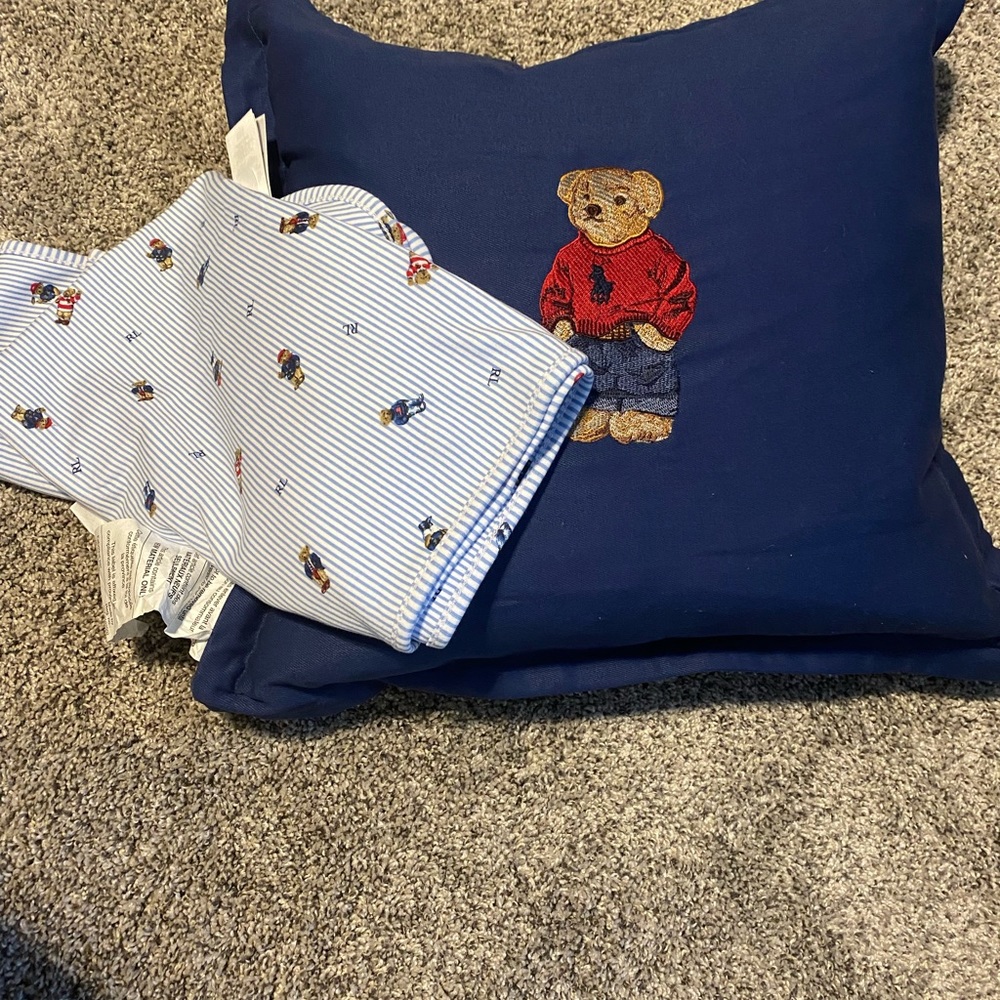Polo Ralph Lauren pillow and baby blanket